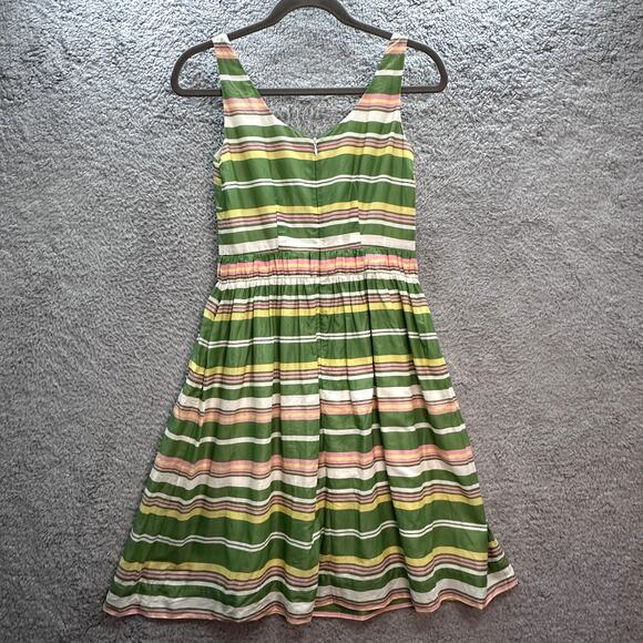 Boden Women's Size 2R Sleeveless Dress Green Pink Stripes Lined Pockets Casual - Picture 2 of 10